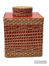 Caixa decorativa de vime tecido MCM tampa recipiente boho laranja vermelho armazenamento comprar usado  Enviando para Brazil