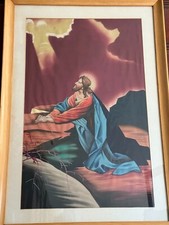 Pintura esmaltada original Jesus Cristo em tecido, emoldurada, 16 x 26 (imagem) comprar usado  Enviando para Brazil