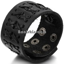 Bracelete masculino punk largo preto trançado cruz couro pulseira ajustável comprar usado  Enviando para Brazil