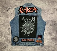 Colete jeans Levi’s vintage banda de rock remendos punk azul tamanho M feito na França comprar usado  Enviando para Brazil