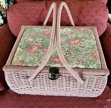 XL Vintage Tecido Vime Look Cesta de Costura Rosa Trava de Tecido Alças Duplas comprar usado  Enviando para Brazil
