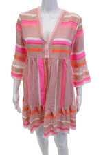 Vestido Lemlem Feminino Mistura de Algodão Listrado Decote V Manga Longa Rosa Tamanho XS comprar usado  Enviando para Brazil