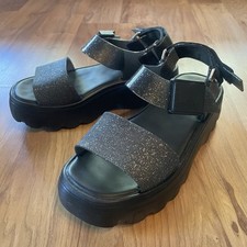 Sandálias femininas Melissa Kick Off plataforma glitter preto alça no tornozelo ajustável 7, usado comprar usado  Enviando para Brazil