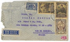 Capa correio aéreo Portugal 1936 para o Brasil com Castelo Branco 10E e 20E (2), usado comprar usado  Enviando para Brazil