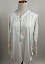 Camisa feminina LL BEAN branca 1/2 zíper manga longa UV lados franzidos GG comprar usado  Enviando para Brazil