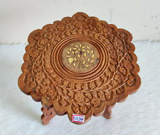 Mesa dobrável de madeira vintage artesanal padrão flor esculpida 3 pernas WD981 comprar usado  Enviando para Brazil