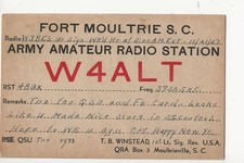 Cartão postal de rádio QSL amador exército Carolina do Sul Fort Moultrie 1937 W4ALT comprar usado  Enviando para Brazil