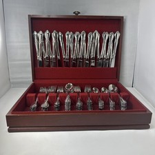 Cubiertos de acero inoxidable WMA Rogers Oneida Ltd con estuche de madera y terciopelo rojo segunda mano  Embacar hacia Mexico