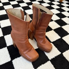 Botas femininas vintage Y2k Candies couro carmelo tornozelo médio salto robusto tamanho 7 comprar usado  Enviando para Brazil