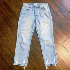 Jeans pistola feminino tamanho 28 Charlie cintura alta desgastado perna reta botão mosca comprar usado  Enviando para Brazil