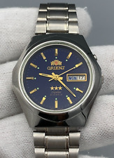 Raro Perfeito Vintage Orient 3 Estrelas 21 Joias Relógio Masculino Automático Azul Dia/Data comprar usado  Enviando para Brazil