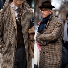 Jaqueta longa vintage Houndstooth masculina mistura de lã inverno casual comprar usado  Enviando para Brazil