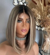 Usado, Peruca Bob Curta Balayage Cinza Loira com Marrom 13x4 Renda Frente 100% Cabelo Humano Peruca comprar usado  Enviando para Brazil