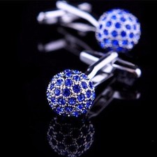 Abotoaduras masculinas de prata 935 com design de bola de safira azul corte redondo 1,12 CT comprar usado  Enviando para Brazil