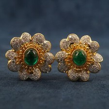 Brincos Rex de ouro amarelo 18k, pavê de diamante e esmeralda - Frete grátis EUA comprar usado  Enviando para Brazil