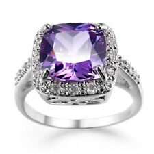 Usado, Presente de casamento corte quadrado natural roxo ametista pedras anel de prata tamanho 6 7 8 9 10 comprar usado  Enviando para Brazil