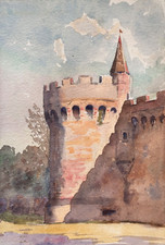 Usado, Antiguo Dibujo Original Paisaje Vista De Castillo Torre Parque Matteo Brondy comprar usado  Enviando para Brazil