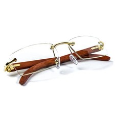 Óculos de lentes transparentes vintage masculino hip hop retrô armação dourada madeira sem aro EUA, usado comprar usado  Enviando para Brazil