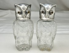 Shakers vintage de prata esterlina e vidro coruja sal pimenta - 95990, usado comprar usado  Enviando para Brazil