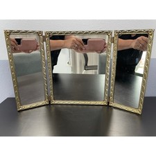 Espelho de vaidade tríptico vintage 1950 quadro dourado em relevo espelho de mesa comprar usado  Enviando para Brazil