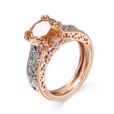 Anel feminino de prata folheado a ouro rosa morganita redondo natural cor dupla tamanho 6-10, usado comprar usado  Enviando para Brazil