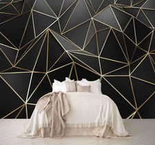 Usado, Papel de parede preto e dourado 3D abstrato geométrico mural de parede para quarto de estar... comprar usado  Enviando para Brazil