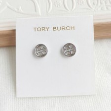 Używany, Nowe kolczyki sztyfty tory burch miller srebrne logo koło na sprzedaż  Wysyłka do Poland