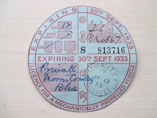 Tax disc 1933 for sale  SWANSEA