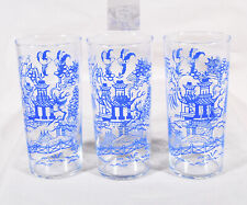 Fereral Glass Co Blue Willow Three Highball Glasses 6 1/4" de altura 15 oz até aro comprar usado  Enviando para Brazil