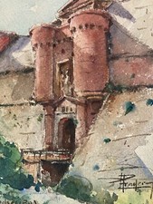 Usado, Hermosa Pintura Acuarela Papel Salses Castillo Fortaleza Torre Puerta Pared Arte comprar usado  Enviando para Brazil