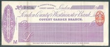 1913 unused cheque for sale  VERWOOD