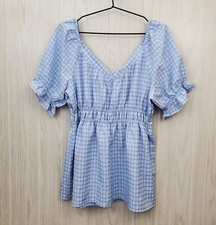 Usado, Blusa SUZANNE BETRO Smocked Gingham manga folhada gola V babados GG azul e branco comprar usado  Enviando para Brazil