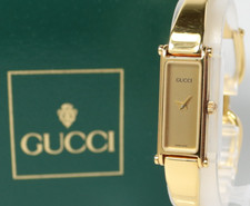[Perto de ESTADO PERFEITO com Caixa] Relógio Feminino Gucci 1500 Mostrador Dourado Pulseira Quadrada Ouro Quartzo comprar usado  Enviando para Brazil