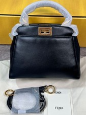 Bolsa de couro FENDI Peekaboo mini ouro preto ferragem 23cm clássica rara, usado comprar usado  Enviando para Brazil