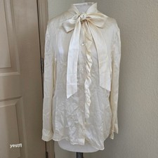 Blusa com babados Magaschoni Collection marfim brilho seda arco buceta comprar usado  Enviando para Brazil