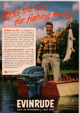 1952 Impressão Ad Evinrude Motor de popa Barco Grande Gêmeo Pescador Homem Grande Barco de Peixe, usado comprar usado  Enviando para Brazil