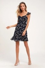 Vestido midi Lulus Viola floral babado forrado de poliéster marinho feminino tamanho P, usado comprar usado  Enviando para Brazil