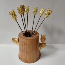 Conjunto de 8 palitos de coquetel vintage de coruja de árvore de meio século tom dourado comprar usado  Enviando para Brazil