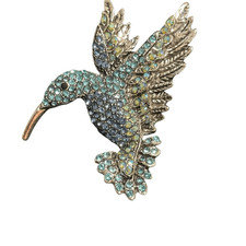 Lindo pingente de broche de pássaro azul diamante beija-flor tom prateado 2”, usado comprar usado  Enviando para Brazil