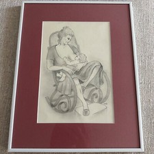 Usado, Desenho original assinado emoldurado MOTHERHOOD mulher maternidade mãe e bebê comprar usado  Enviando para Brazil