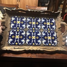 Antiga bandeja de servir mexicana colorida 18x12 6 azulejos esculpida à mão em madeira arte popular mexicana comprar usado  Enviando para Brazil