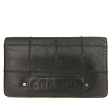 Carteira bifold longa preta/9BF0002 logotipo barra de chocolate granulada pele de bezerro CHANEL comprar usado  Enviando para Brazil