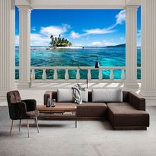 Vlies Fototapete Wandtapete Wandbilder 3D Insel Schöne Balkon Meerblick 1373 comprar usado  Enviando para Brazil
