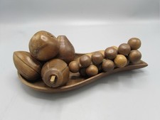 Tigela de madeira com variedade de peças centrais de frutas de madeira, MCM, tigela curva, 14" de comprimento comprar usado  Enviando para Brazil
