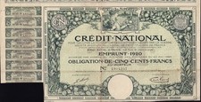 Crédito Nacional - Guerra Francesa /Estado / Obrigação do Governo 1920 500 Francos + 7 cupom, usado comprar usado  Enviando para Brazil