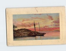 Cartão postal barcos paisagem lago rocha cenário comprar usado  Enviando para Brazil