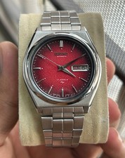 Relógio masculino Seiko automático 17 joias mostrador vermelho carmesim (alterado) Japão cal.7009 comprar usado  Enviando para Brazil