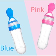 Biberón de silicona para bebé 90 ml biberón de leche alimento arroz alimento con cuchara segunda mano  Embacar hacia Mexico