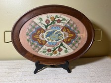 Bandeja de chá oval antiga com bordado - moldura de madeira - Floral 20”x13” comprar usado  Enviando para Brazil