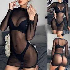 Vestido de festa feminino sexy malha transparente bodysuit rede de pesca lingerie clubwear comprar usado  Enviando para Brazil